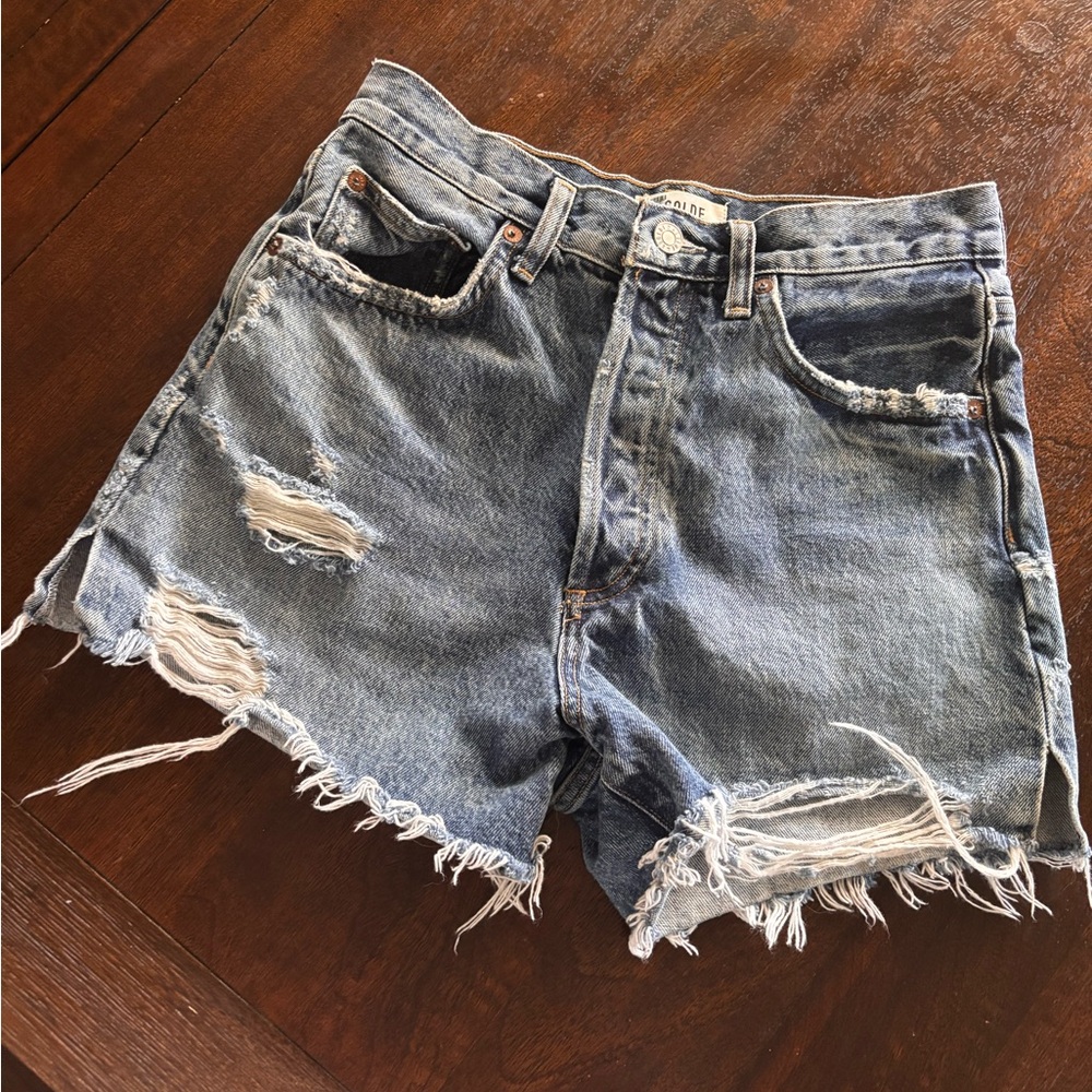 Agolde Distressed Blue Jean Shorts